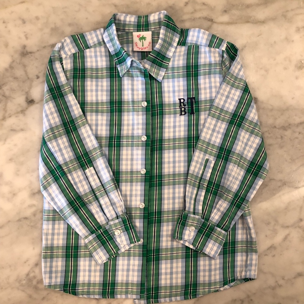 Shrimp & Grits Green Plaid Shirt